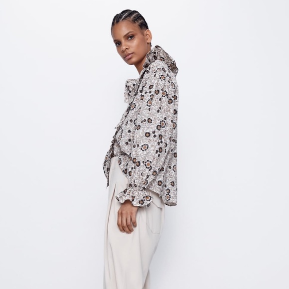 ZARA Brown Ruffled Floral Print Top TRF Size XS - Picture 7 of 8